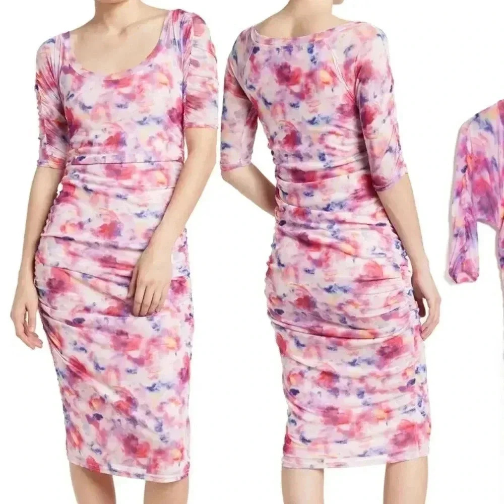 NWT BETSEY JOHNSON Sunset Floral Tie-Dye Mesh Dress Sz Small